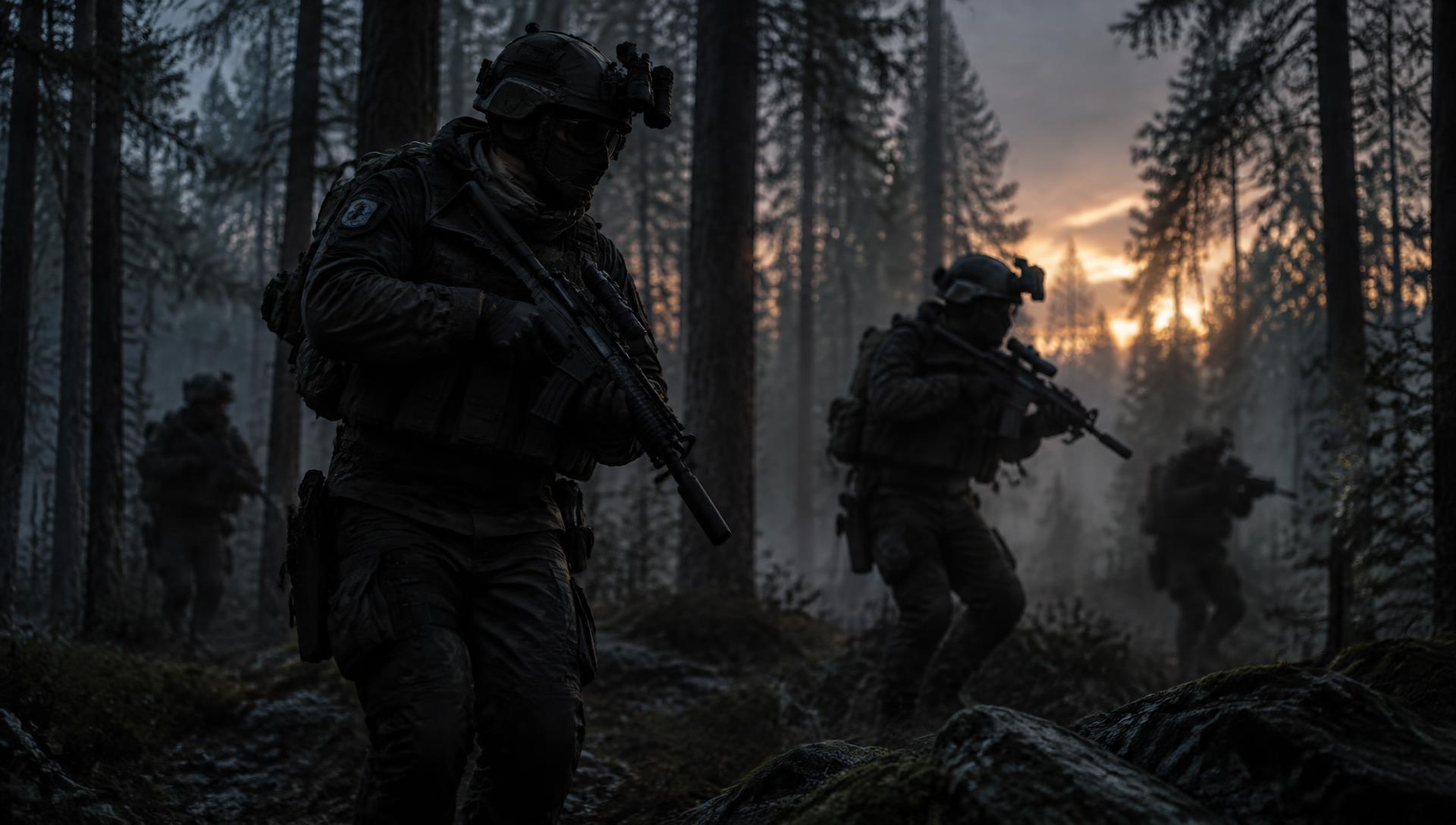 Jugadores de DEME TACTICAL en operación al anochecer
